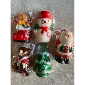 5 mini vintage French Christmas candles traditional old word holiday decor.